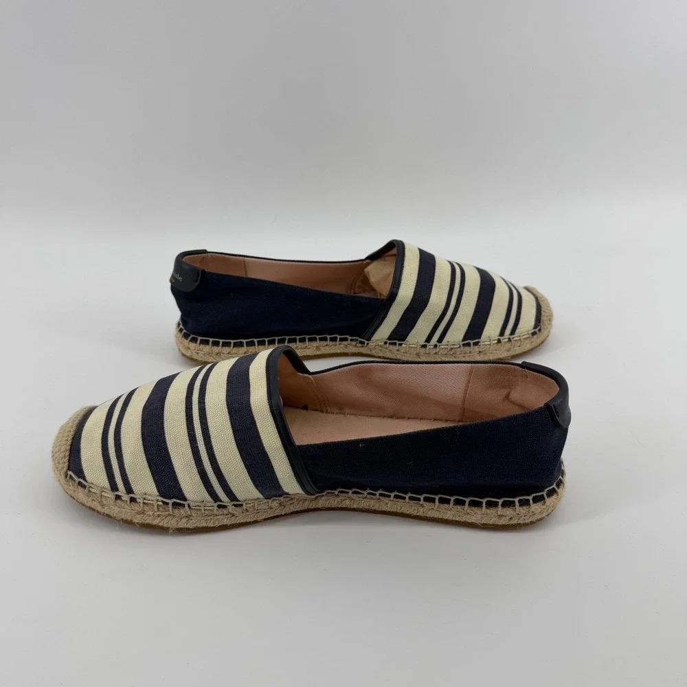 Kate Spade Espadrilles Womens 11 Navy Gramercy Striped Canvas Jute Flats